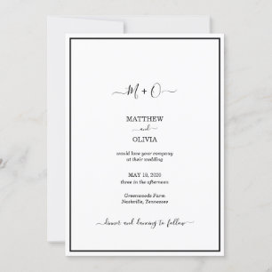 Modern Elegant Calligraphy Monogram Wedding Kaart