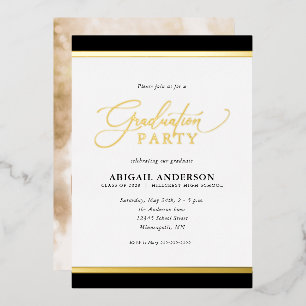 Modern Elegant Calligraphy Photo Afstuderen Gold Folie Uitnodiging