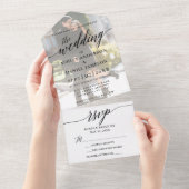 Modern Elegant Calligraphy Photo Overlay Wedding All In One Uitnodiging (Afscheurbaar)