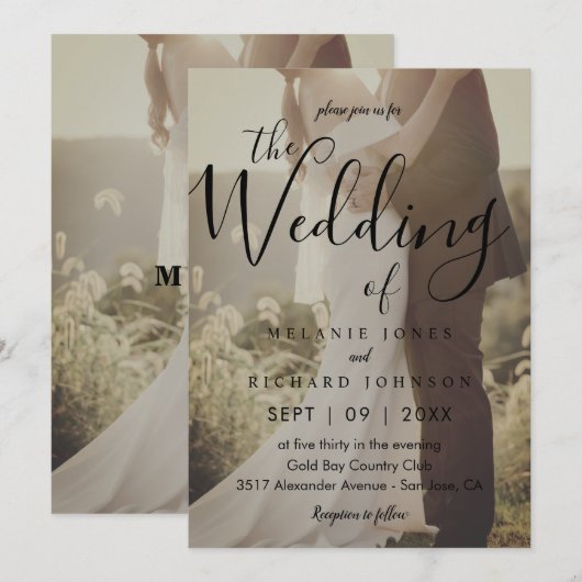 Modern Elegant Calligraphy Photo Overlay Wedding Kaart (Voorkant / Achterkant)