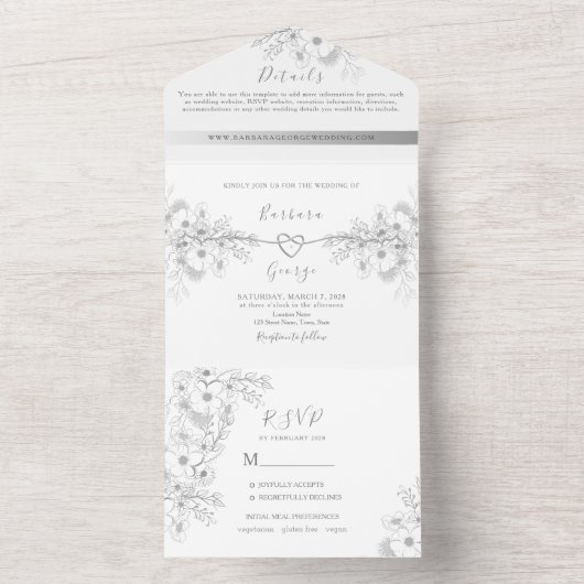 Modern Elegant Calligraphy Photo Wedding All In One Uitnodiging (Binnen)