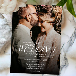 Modern Elegant Calligraphy Photo Wedding Kaart