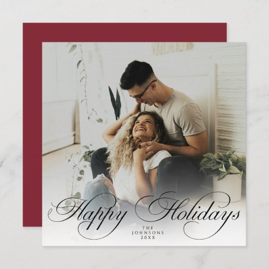 Modern Elegant Calligraphy Script Christmas Photo Feestdagenkaart (Voorkant / Achterkant)