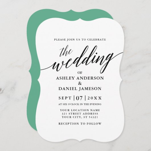 Modern Elegant Calligraphy Wedding Neo Mint Kaart (Voorkant / Achterkant)