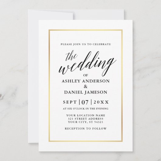 Modern Elegant Calligraphy Wedding Paars Gold Kaart (Voorkant)