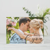 Modern Elegant Calligraphy Wedding Photo Bedankkaart (Staand voorkant)
