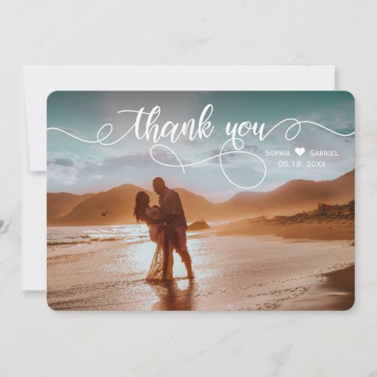 Modern Elegant Calligraphy Wedding Photo Bedankkaart (Voorkant)