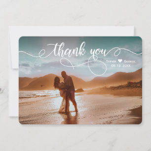 Modern Elegant Calligraphy Wedding Photo Bedankkaart