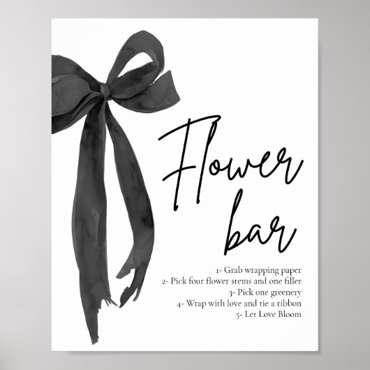 Modern Elegant Chic Black Bow Bloem Bar Teken Poster (Voorkant)