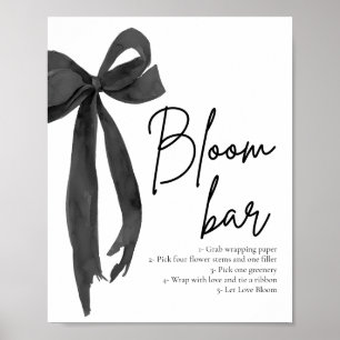 Modern Elegant Chic Black Bow Bloom Bar Sign Poster