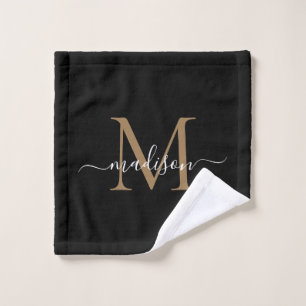 Modern Elegant Chic Black Gold Monogram script Washandje