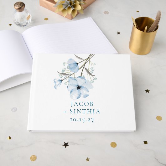 Modern Elegant Chic Dusty Blue Wedding Gastenboek (Voorkant open)
