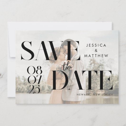 Modern Elegant Chic Faux Vellum Photo Wedding Save The Date (Voorkant)