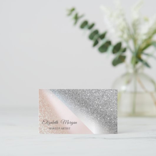 Modern Elegant Chic Glitter Ombre, Makeup Artist Visitekaartje (Staand voorkant)
