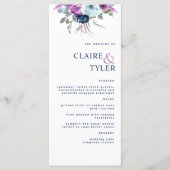 Modern Elegant Chic Paars en Blue Floral Wedding Menu (Voorkant)
