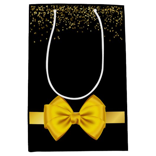 Modern elegant chic zwart en goud medium cadeauzakje (Voorkant)