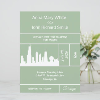 Modern Elegant Chicago City Skyline Invitation Kaart