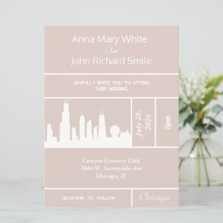 Modern Elegant Chicago City Skyline Invitation Kaart