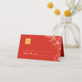 Modern elegant Chinees bruiloft floral script rood (Voorkant)