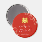 Modern elegant Chinees bruiloft floral script rood Magneet (Voorkant / Achterkant)