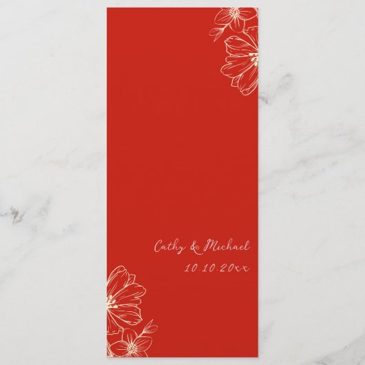 Modern elegant Chinees bruiloft floral script rood Menu (Achterkant)