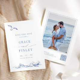 Modern Elegant Coastal Chic Blue Wedding Photo Save The Date