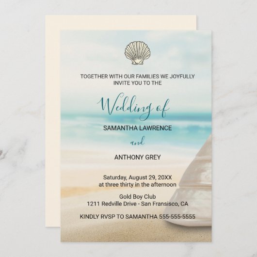Modern Elegant Coastal Wedding Invitation (Devant / Derrière)