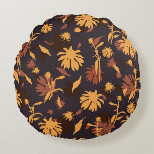 Modern Elegant Coneflowers Yellow Oranje Dark Grey Rond Kussen