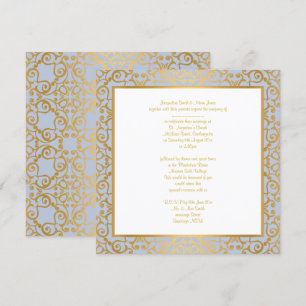 MODERN ELEGANT CORNFLOWER BLUE GOLD WEDING KAART