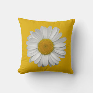 Modern Elegant Daisy Flower on Mustard Yellow Kussen