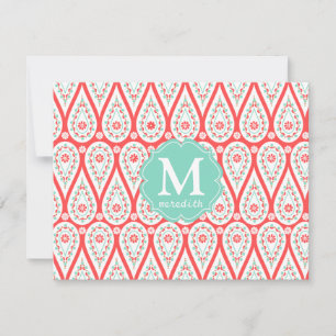 Modern Elegant Damask Coral Paisley Personalized Kaart