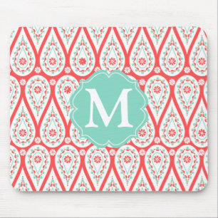 Modern Elegant Damask Coral Paisley Personalized Muismat