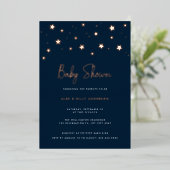 Modern Elegant Dark Blue Stars Baby shower Folie Uitnodiging (Staand Voorkant)