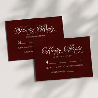 Modern Elegant Dark Burgundy Wedding RSVP Card Kaartje