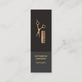 Modern Elegant Dark Faux Gold Scissor Comb Mini Visitekaartje (Voorkant)