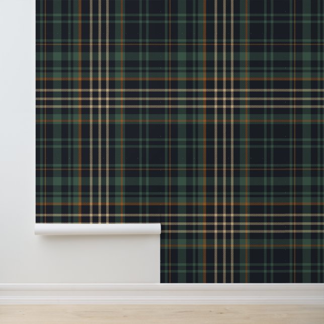 Modern Elegant Dark Green Plaid  Behang (Applicatie)