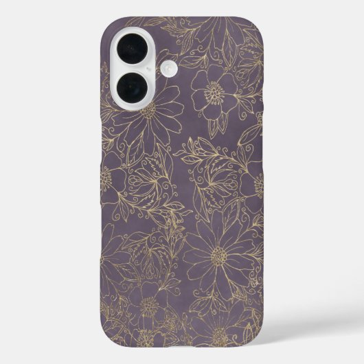 Modern elegant dark lavender chic gold floral Case (Achterkant)