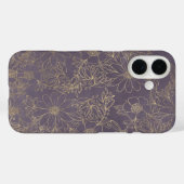 Modern elegant dark lavender chic gold floral Case (Achterkant (horizontaal))