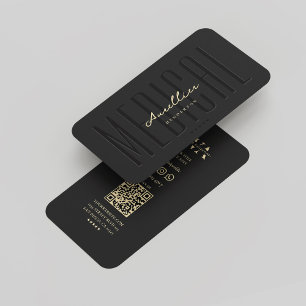 Modern Elegant Doctor Monogram Medisch Zwart Goud Visitekaartje