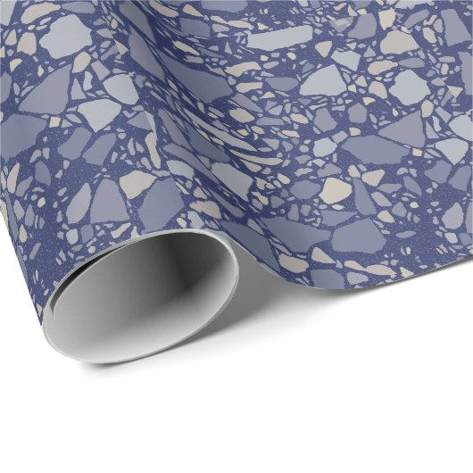 Modern Elegant Donkerblauw Terrazzo Effect Tegel Cadeaupapier (Rol Hoek)