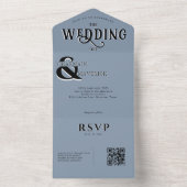Modern Elegant Dusty Blue QR Code Weddenschap All In One Uitnodiging (Binnen)