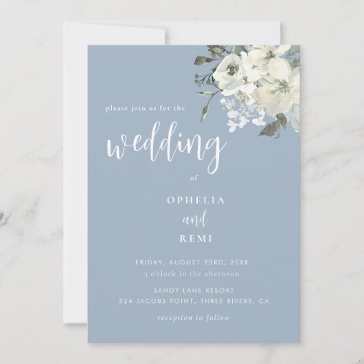 Modern Elegant Dusty Blue Simple Wedding Kaart (Voorkant)