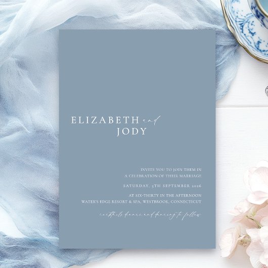 Modern Elegant Dusty Blue Simple Wedding Kaart