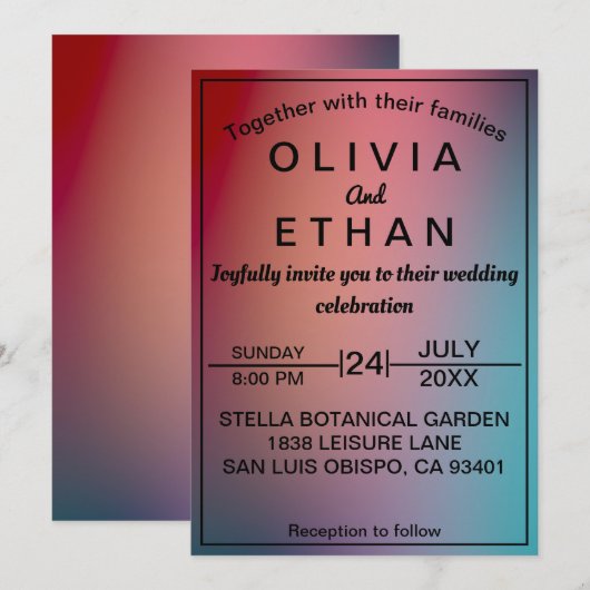 Modern elegant dusty neon Wedding Kaart (Voorkant / Achterkant)