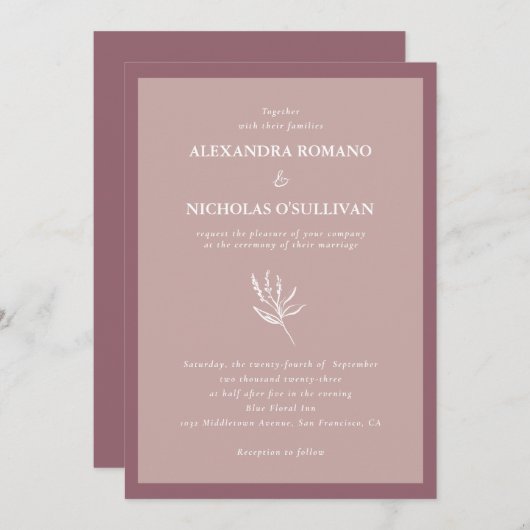 Modern Elegant Dusty Roos Wedding Kaart (Voorkant / Achterkant)