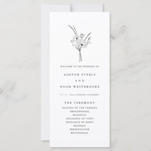 Modern Elegant Eenvoudig Bloemenbruiloft Programma (Voorkant)