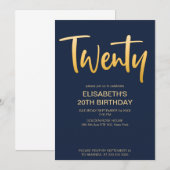 Modern Elegant Eenvoudig Marine Blauw 20 Verjaarda Kaart (Voorkant / Achterkant)