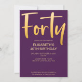 Modern Elegant Eenvoudig Paarse 40ste Verjaardagsf Kaart (Voorkant)