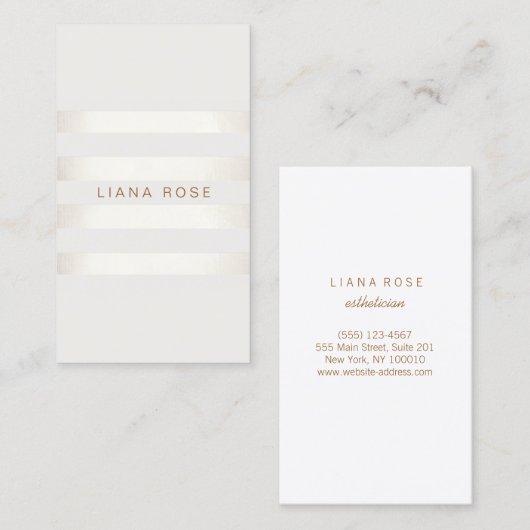 Modern Elegant Eenvoudig Zilver Wit Gestreept Visitekaartje (Voorkant / Achterkant)