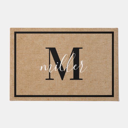 Modern Elegant Familienaam Monogram Doormat Deurmat (Voorkant)